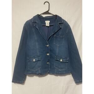 FDJ French Dressing Sz Large Blue Jean Denim Jacket Long Sleeve w/ Pockets